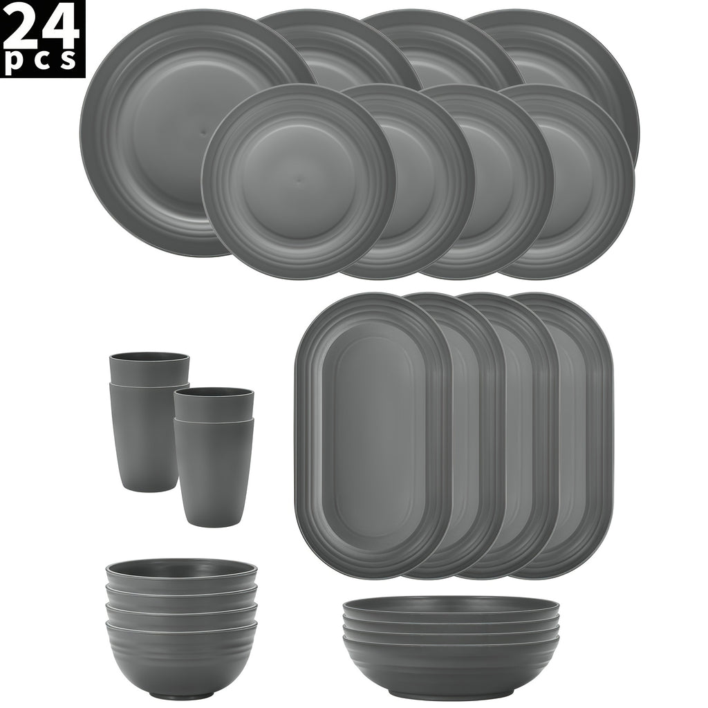 24pcs Plastic Dinnerware Set | Includes Large Plates, Small Plates