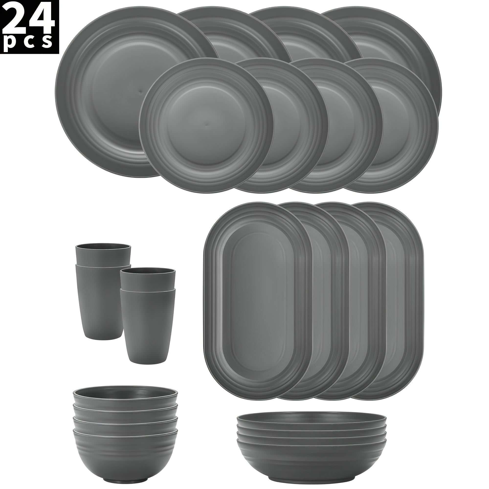 24pcs Plastic Dinnerware Set | Includes Large Plates, Small Plates