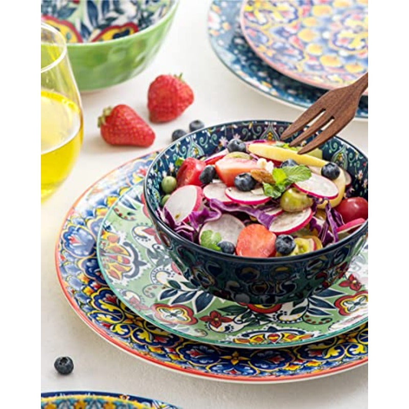 Porcelain Bowl and Dinner Plate Set 24 pcs Dinnerware Set - Bohemian Style