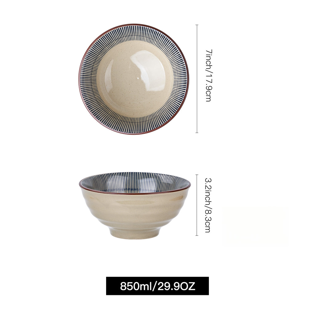 2\u002F4pcs 7-Inch Striped Ceramic Pasta Bowl | Underglaze Color Design