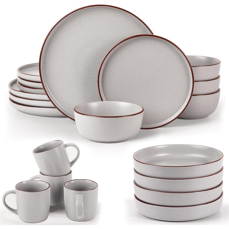 20pcs Dinnerware Set in Light Gray, Including Mercury Plates, Bowls, And Mugs