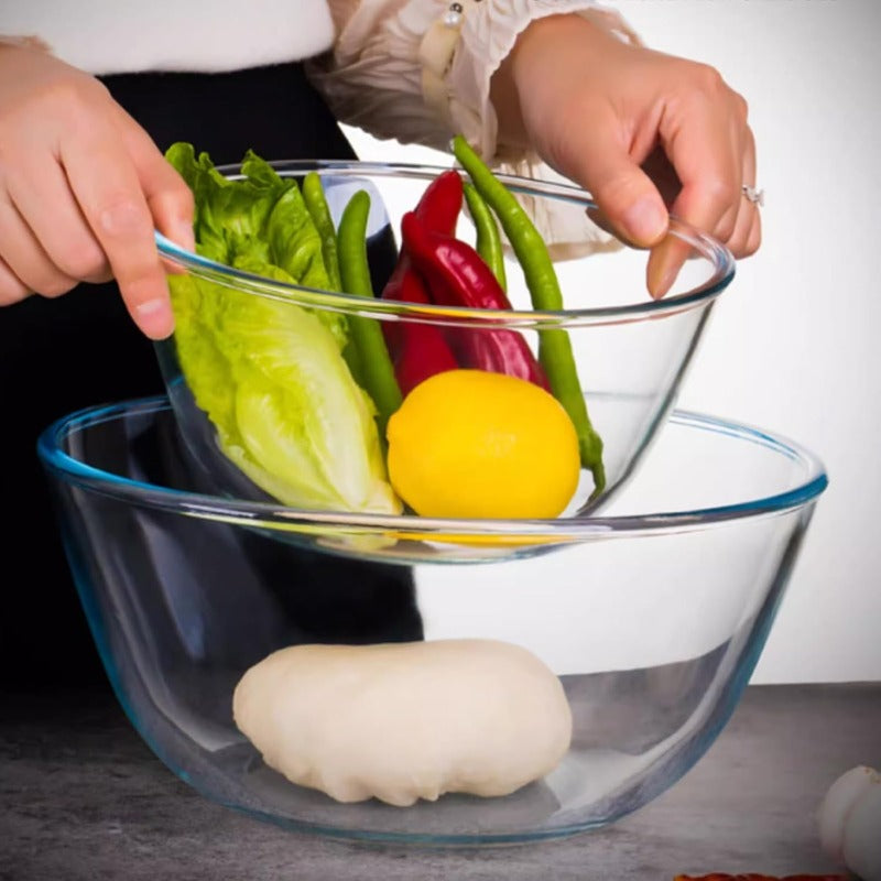 2pcs Large Glass Mixing Bowls with Lids Set - Heavy-Duty Clear Glass Nesting Bowls with Airtight Lids