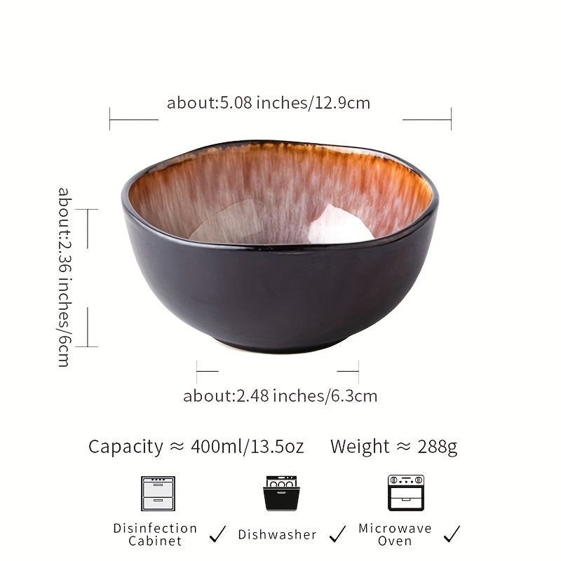 Set of 4 Yunmeng Flame \u002F Blue Rice Bowl 5-Inch Unique Ceramic Bowls