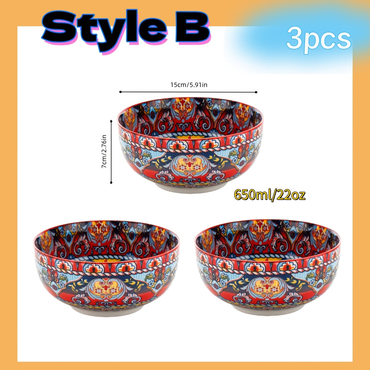 22 oz Ceramic Soup Bowl | 5.91 inch Large Salad Bowl, Suitable for Cereal