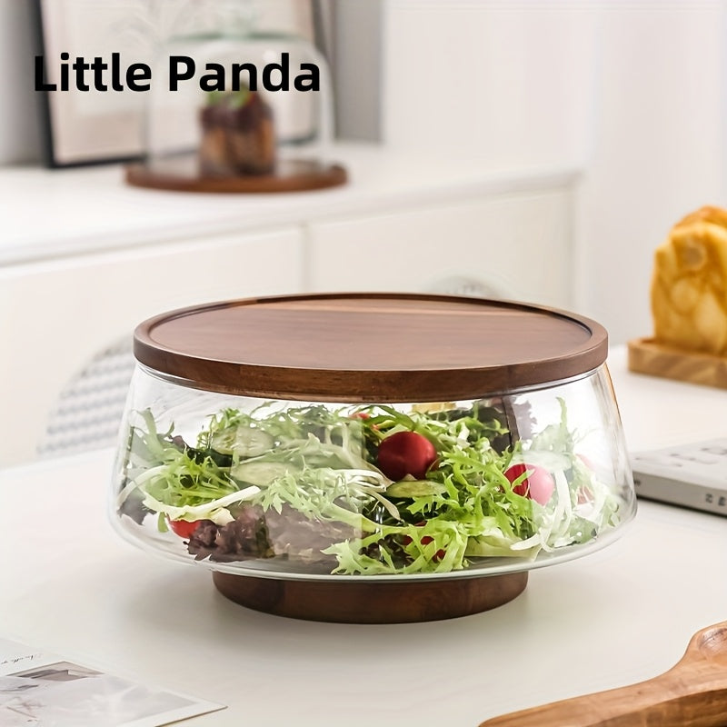 Handmade Large Round Glass Salad Bowl with Spoon