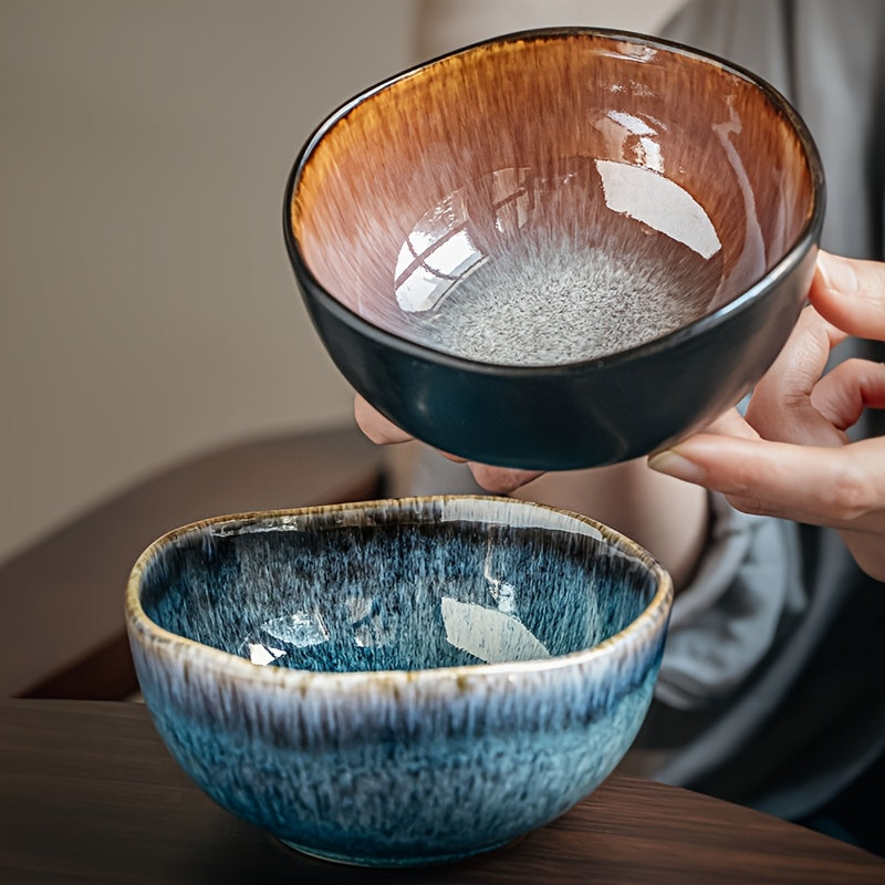 Set of 4 Yunmeng Flame \u002F Blue Rice Bowl 5-Inch Unique Ceramic Bowls