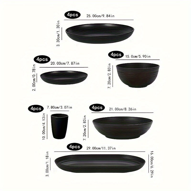 24pcs Plastic Dinnerware Set | Includes Large Plates, Small Plates
