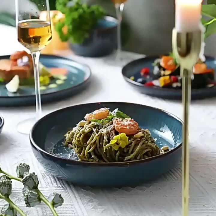 4pcs Set Blue Porcelain Pasta Bowls - 35oz, 8.5\