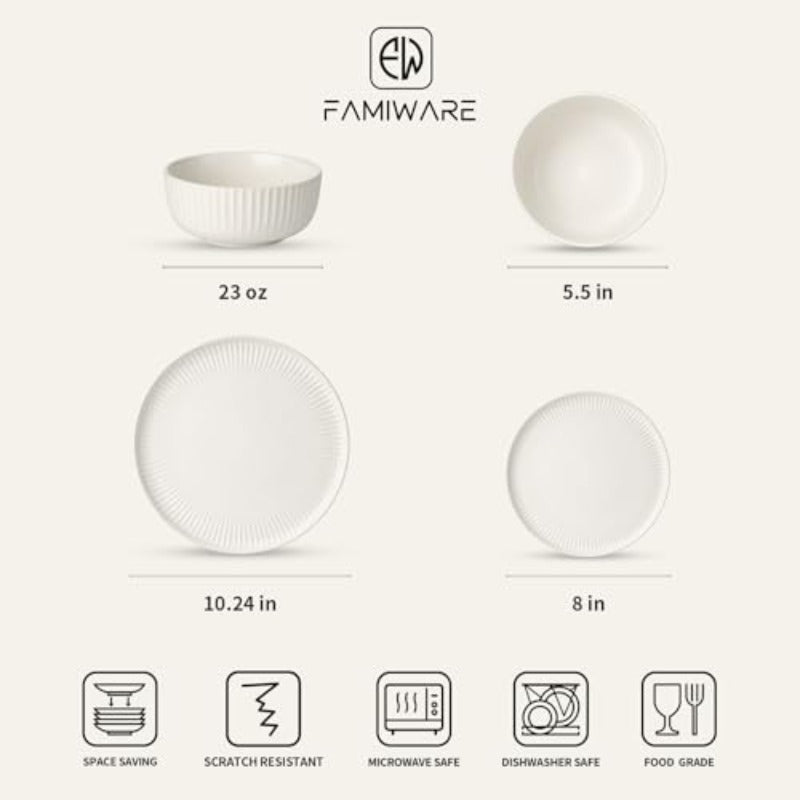 famiware Dinnerware Sets with Mugs Plates and Bowls Dish Set of 6 24 Pieces - Dishwasher and Microwave Safe Chip Resistant Reactive Glaze