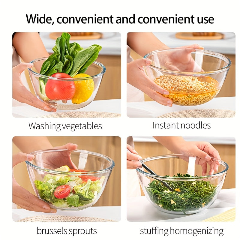 3pcs Set of Thickened Borosilicate Salad Bowls, Clear Mixing Bowl