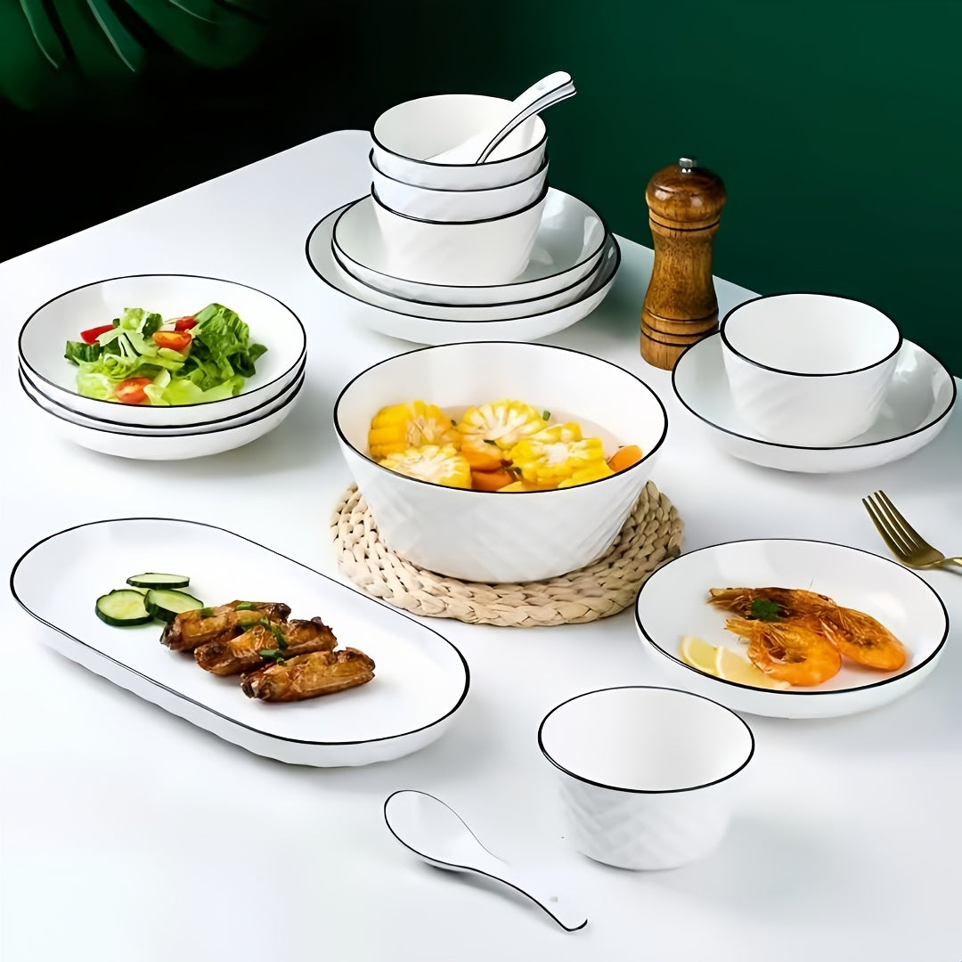 16pcs White Ceramic Dinnerware Set for 6 people with Dinner Plates
