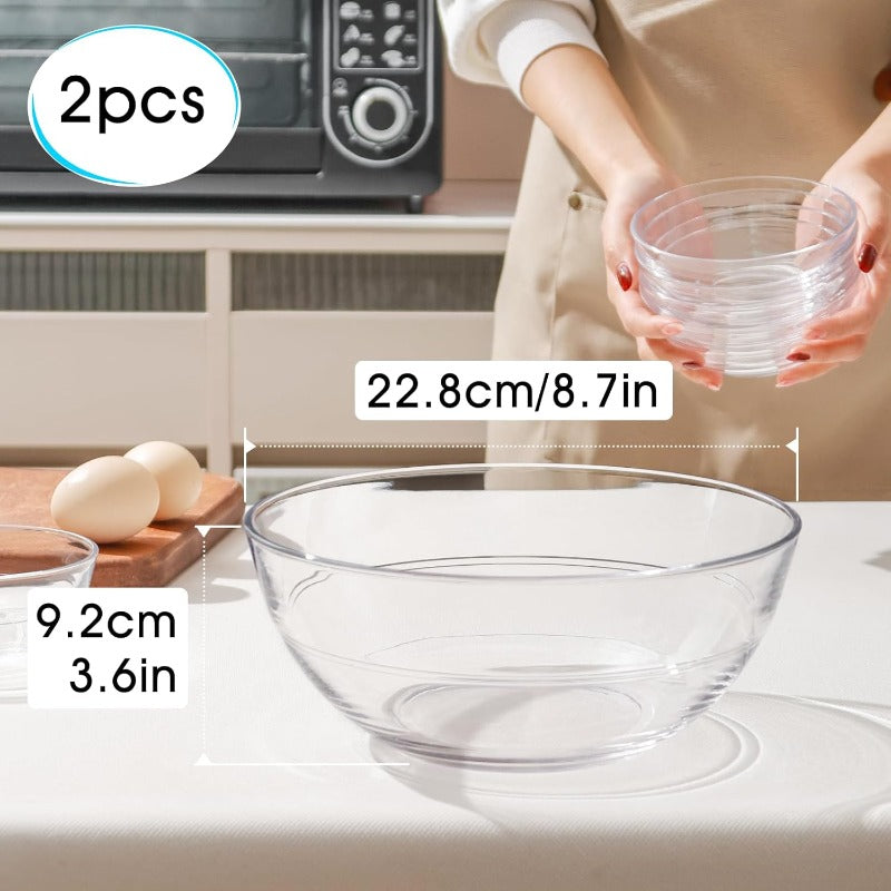 2 Pack 8.7 inch Heavy-Duty Tempered Glass Mixing Bowls with Level Base - Microwave
