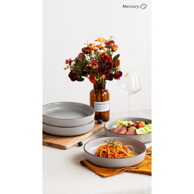 20pcs Dinnerware Set in Light Gray, Including Mercury Plates, Bowls, And Mugs