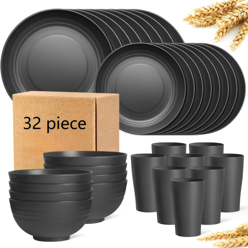 Halloween, Weddings 32pcs Kitchen Plastic Wheat Straw Tableware Set