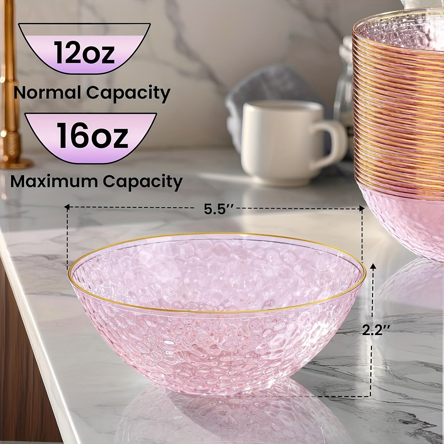 30 Clear Disposable Bowls, Clear Plastic Bowls with Rim