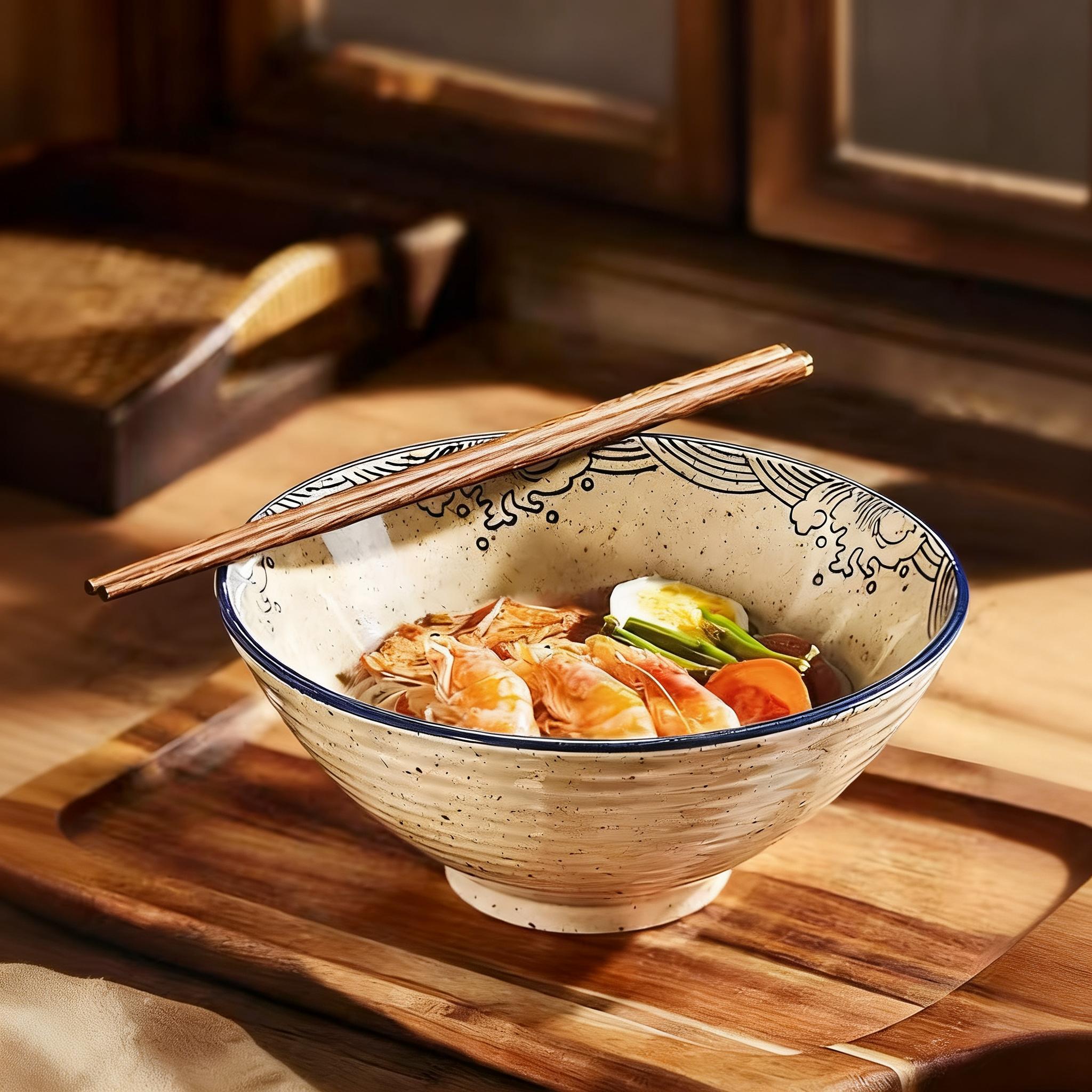 2pcs Large Japanese Ceramic Ramen Bowls with Underglaze Color