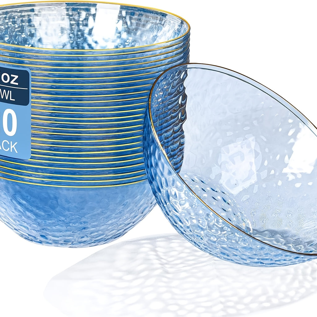 30 Clear Disposable Bowls, Clear Plastic Bowls with Rim