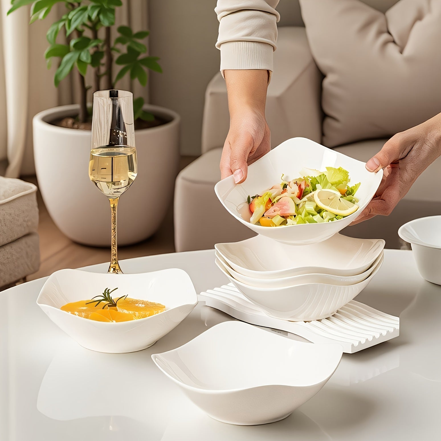 Stackable Dinnerware Bowls 18\u002F6pcs Set Large New Pure White