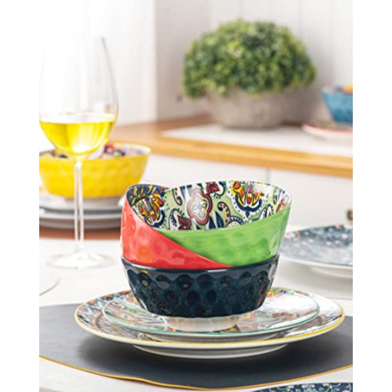 Porcelain Bowl and Dinner Plate Set 24 pcs Dinnerware Set - Bohemian Style