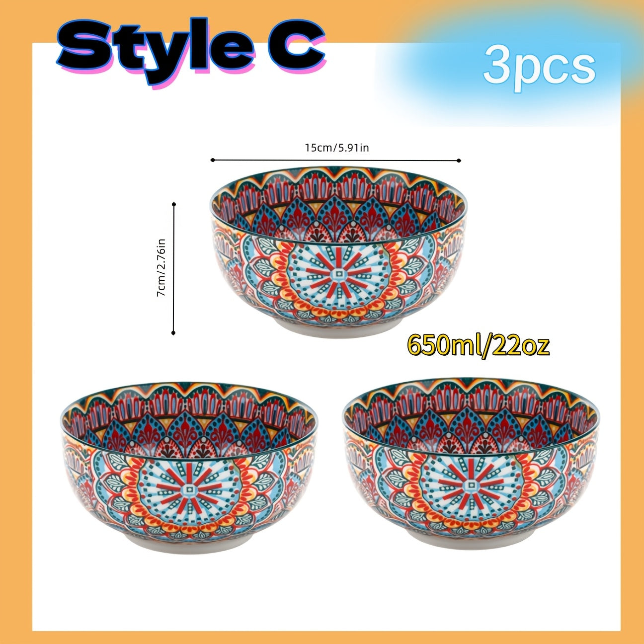 22 oz Ceramic Soup Bowl | 5.91 inch Large Salad Bowl, Suitable for Cereal
