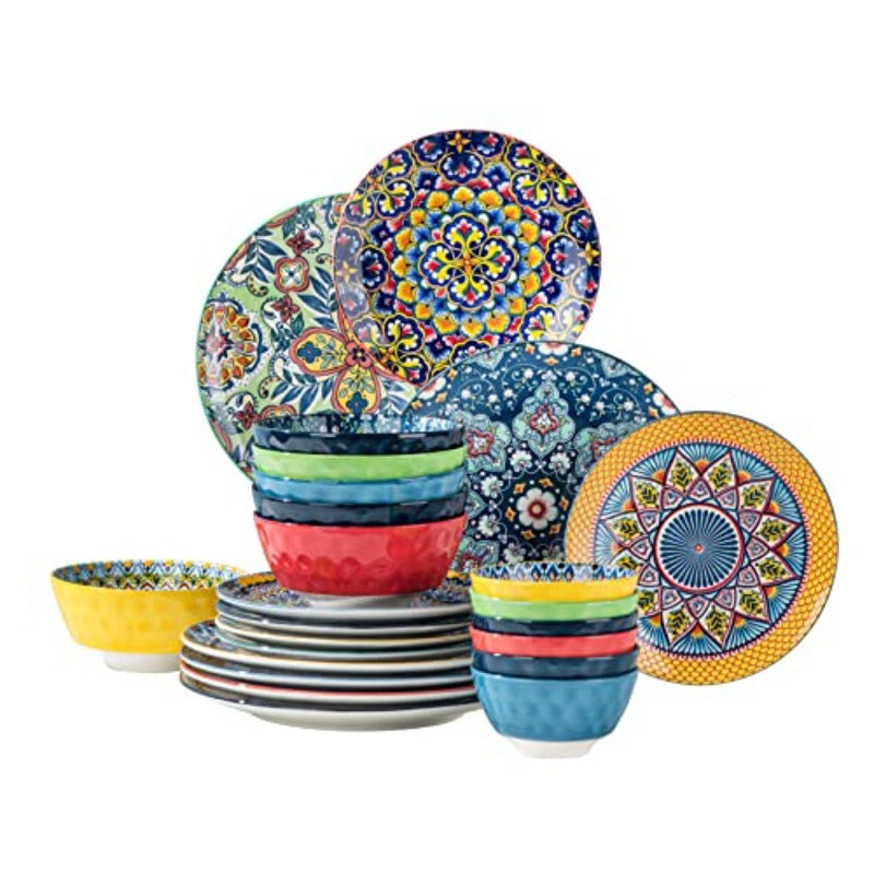 Porcelain Bowl and Dinner Plate Set 24 pcs Dinnerware Set - Bohemian Style