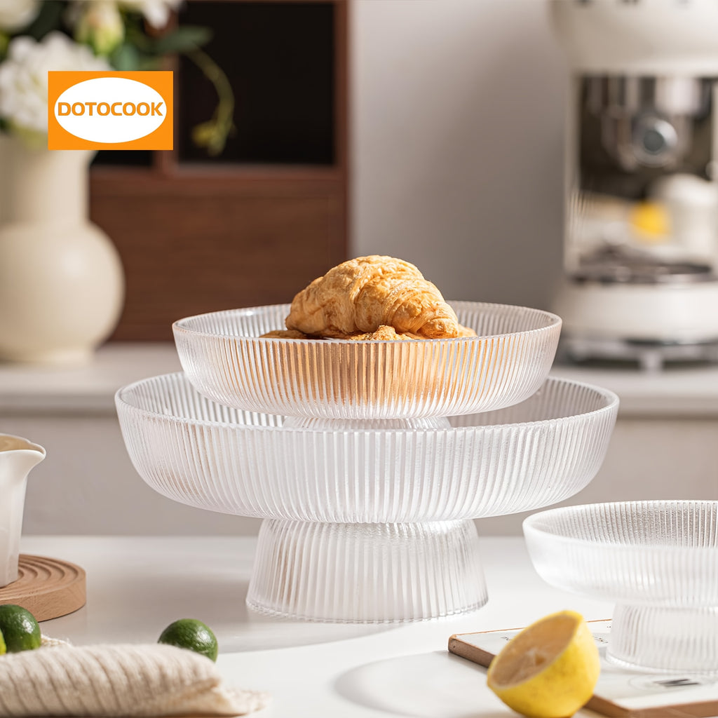 3pcs, Elegant Glass Fruit Bowl - Clear Ribbed Fluted Pedestal Bowl for Fruits, Salads