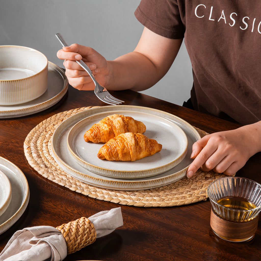 12pcs Striped Cream Beige Ceramic Dinnerware Set