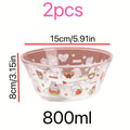 2pcs, cartoon glass salad bowl with lid, suitable for mixed food such as salad