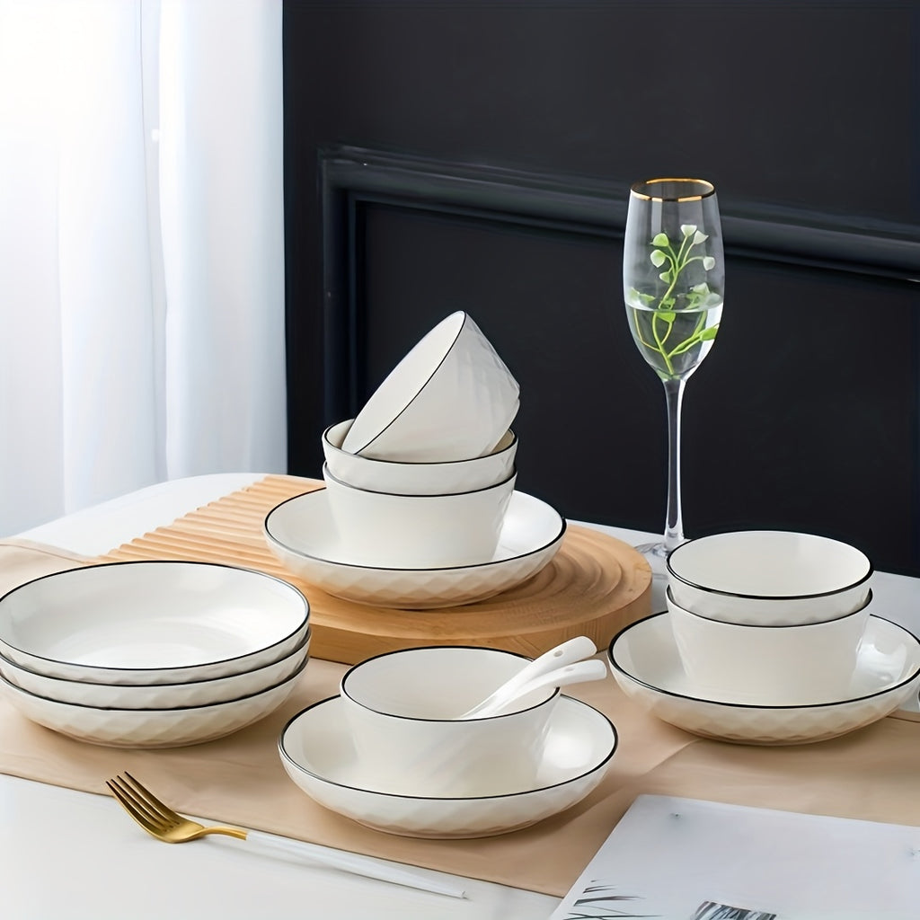 16pcs White Ceramic Dinnerware Set for 6 people with Dinner Plates