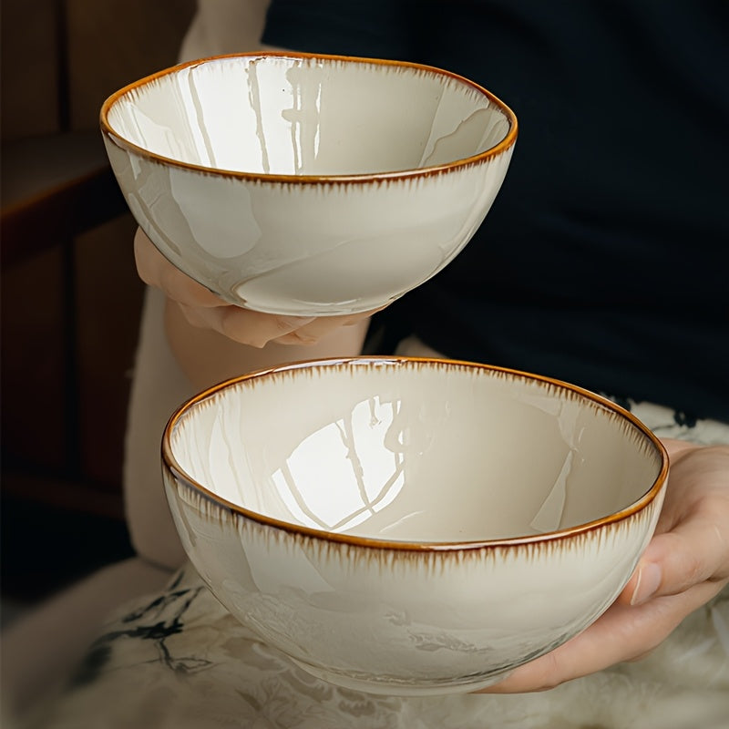 Vintage Ceramic Bowl Set 4pcs Japanese Vintage Edge-Painted Ceramic Bowl Set