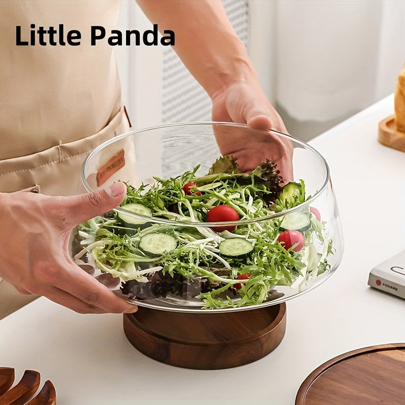 Handmade Large Round Glass Salad Bowl with Spoon