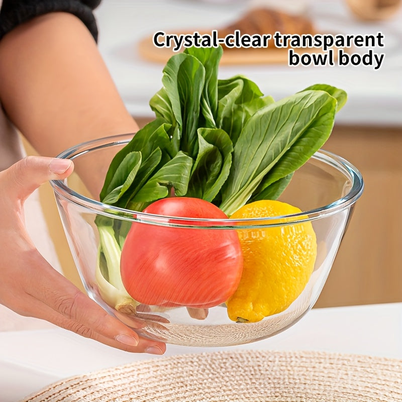 3pcs Set of Thickened Borosilicate Salad Bowls, Clear Mixing Bowl