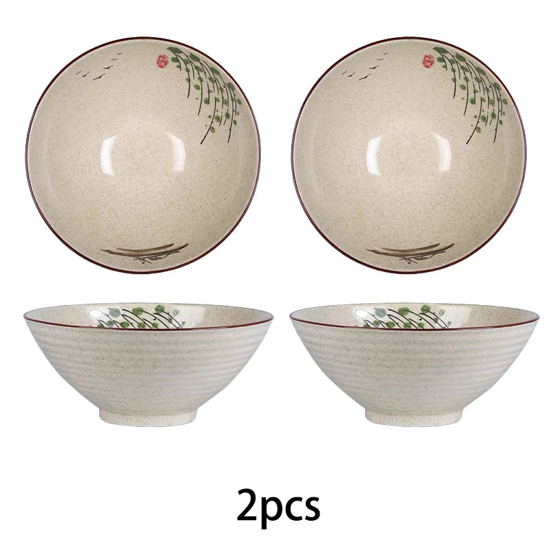 2pcs Large Japanese Ceramic Ramen Bowls with Underglaze Color