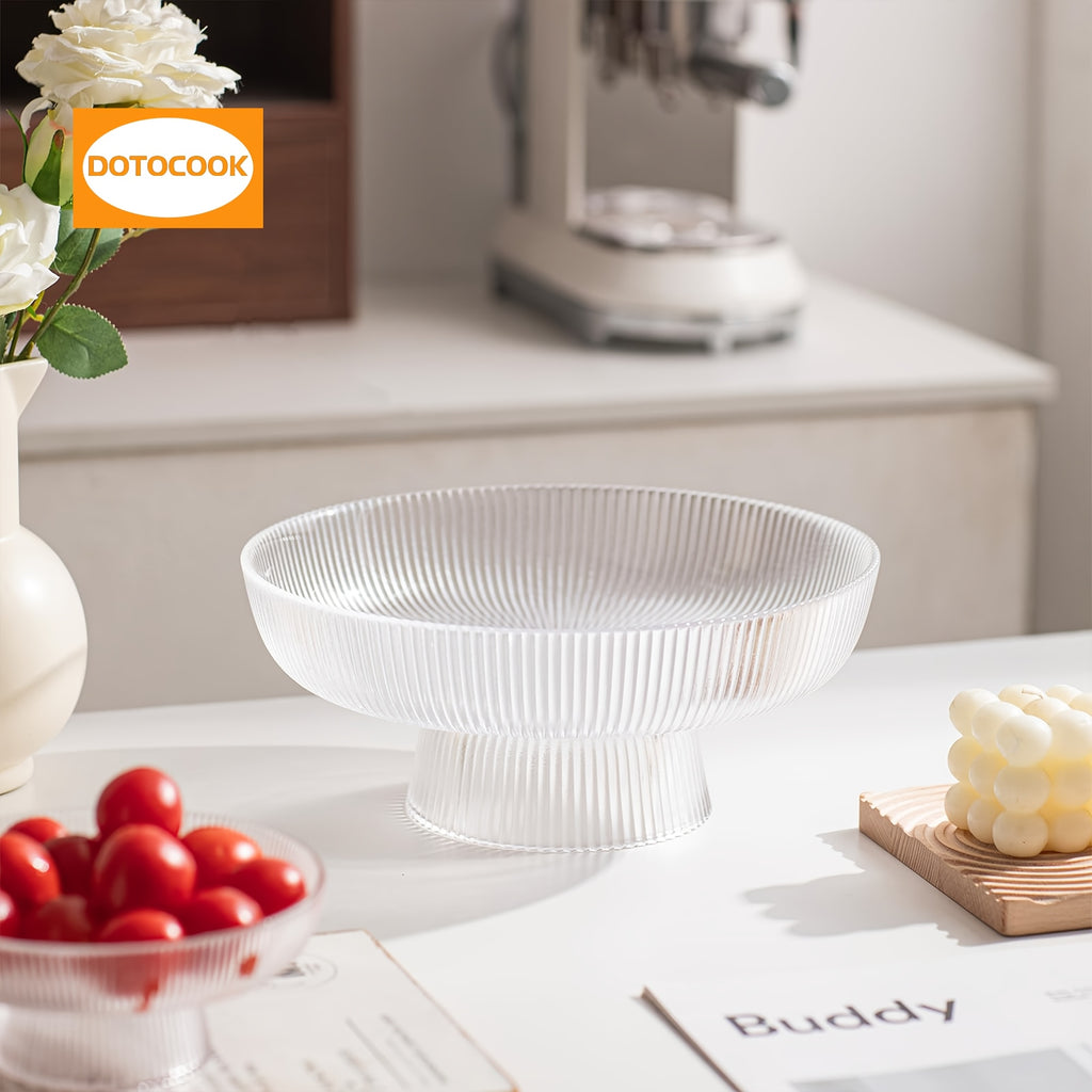 3pcs, Elegant Glass Fruit Bowl - Clear Ribbed Fluted Pedestal Bowl for Fruits, Salads