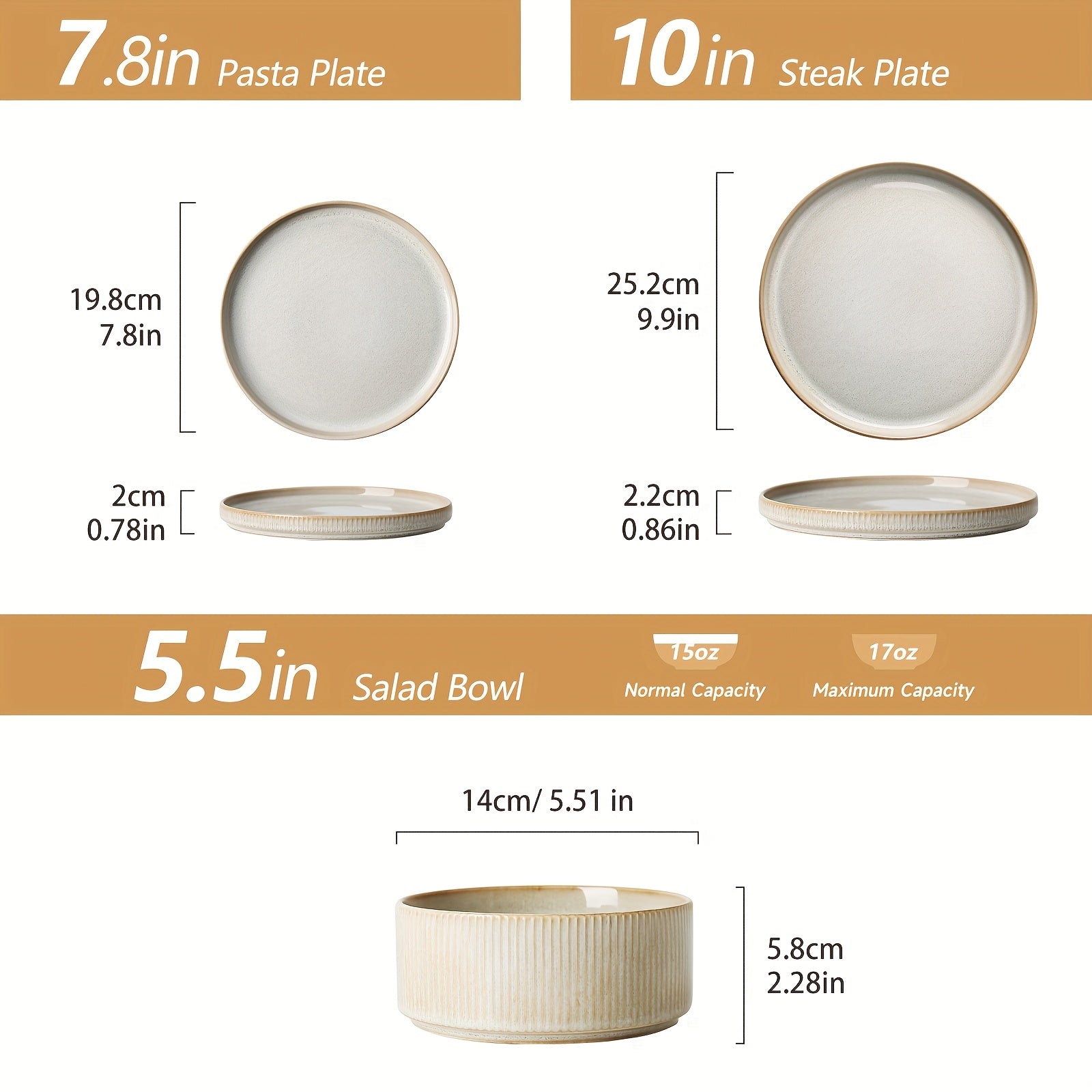 12pcs Striped Cream Beige Ceramic Dinnerware Set
