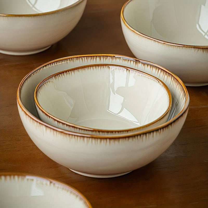 Vintage Ceramic Bowl Set 4pcs Japanese Vintage Edge-Painted Ceramic Bowl Set