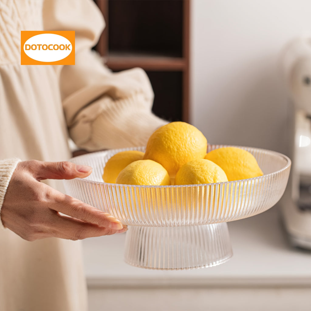 3pcs, Elegant Glass Fruit Bowl - Clear Ribbed Fluted Pedestal Bowl for Fruits, Salads