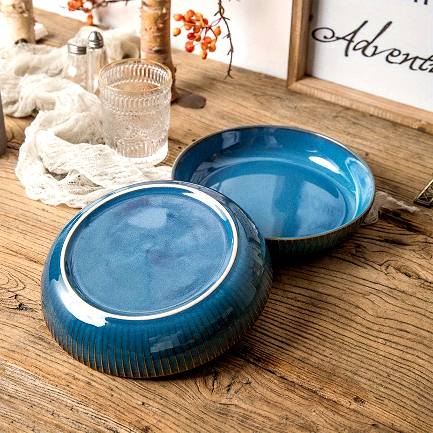4pcs Set Blue Porcelain Pasta Bowls - 35oz, 8.5\