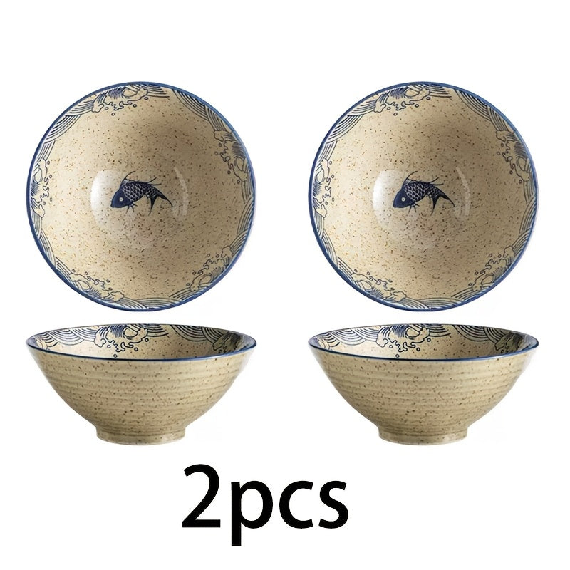 2pcs Large Japanese Ceramic Ramen Bowls with Underglaze Color