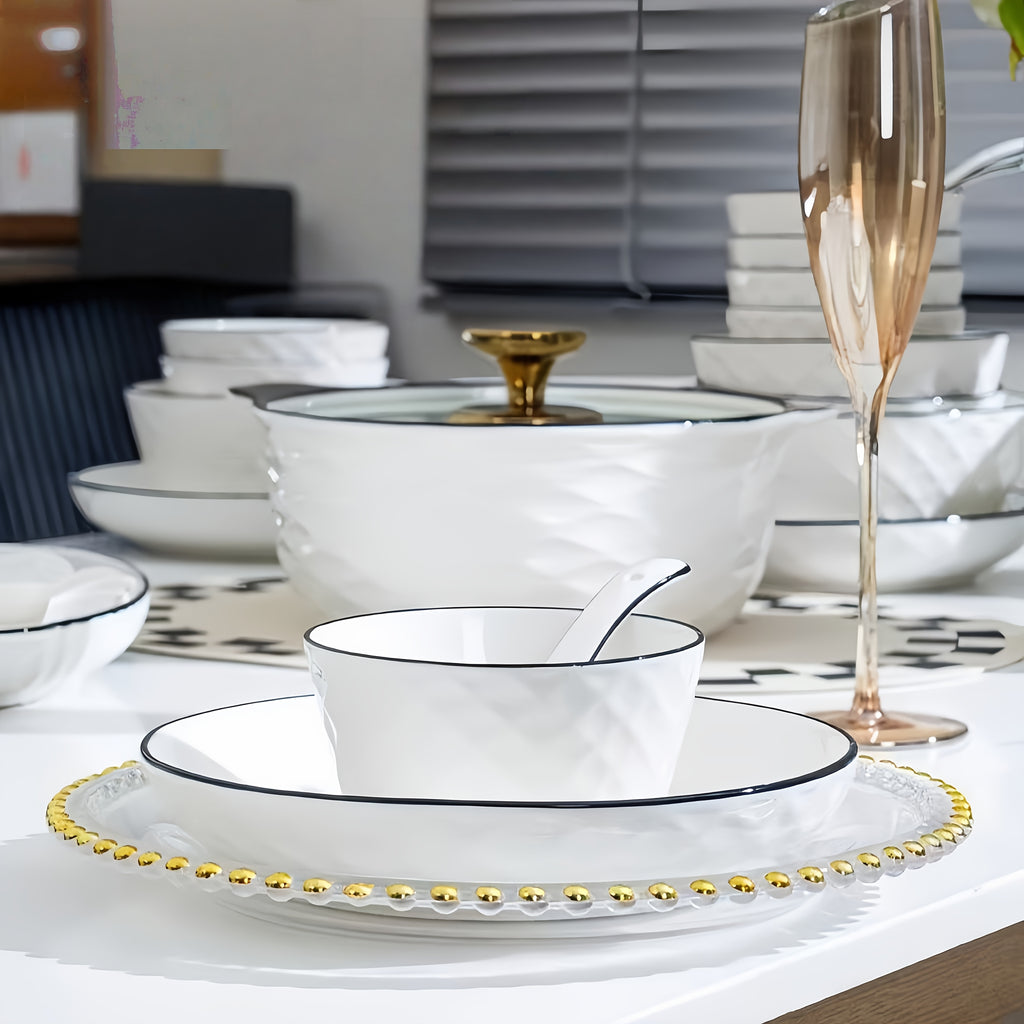 16pcs White Ceramic Dinnerware Set for 6 people with Dinner Plates