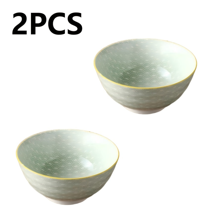 2pcs 8in Retro patterned ceramic bowl | Underglaze color double sided color design ceramic bowl