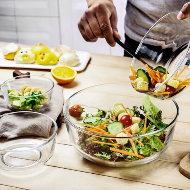 Set of 4 Glass Mixing Bowls | Stackable Kitchen Prepping Baking Cooking Prep Serving Bowls