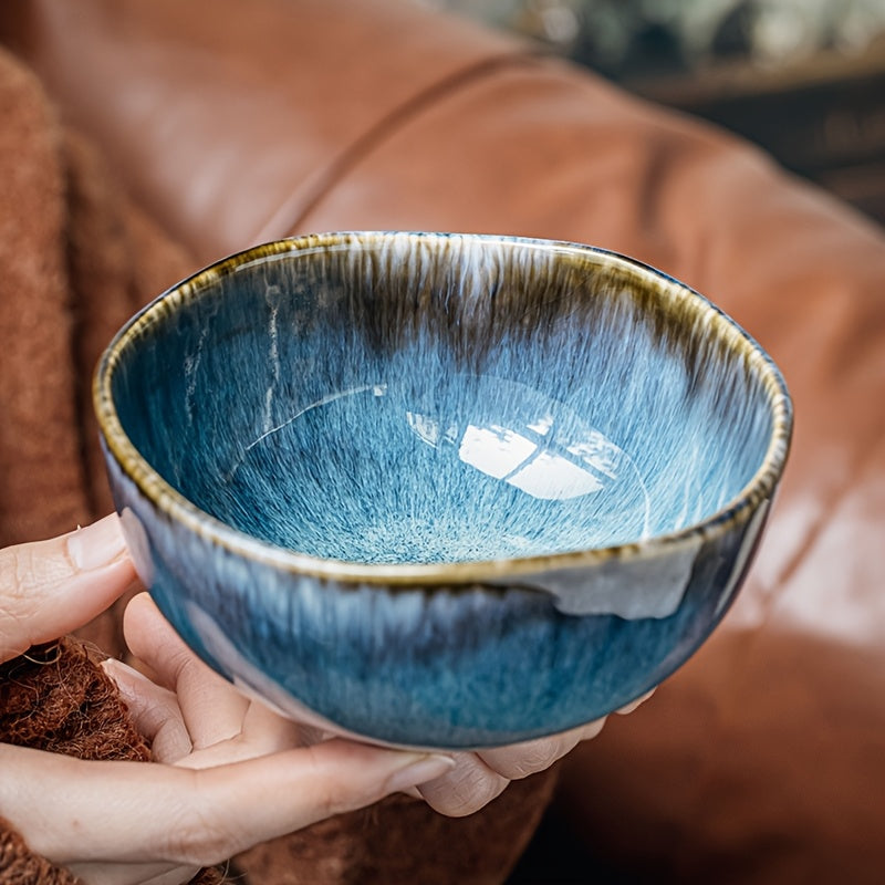 Set of 4 Yunmeng Flame \u002F Blue Rice Bowl 5-Inch Unique Ceramic Bowls