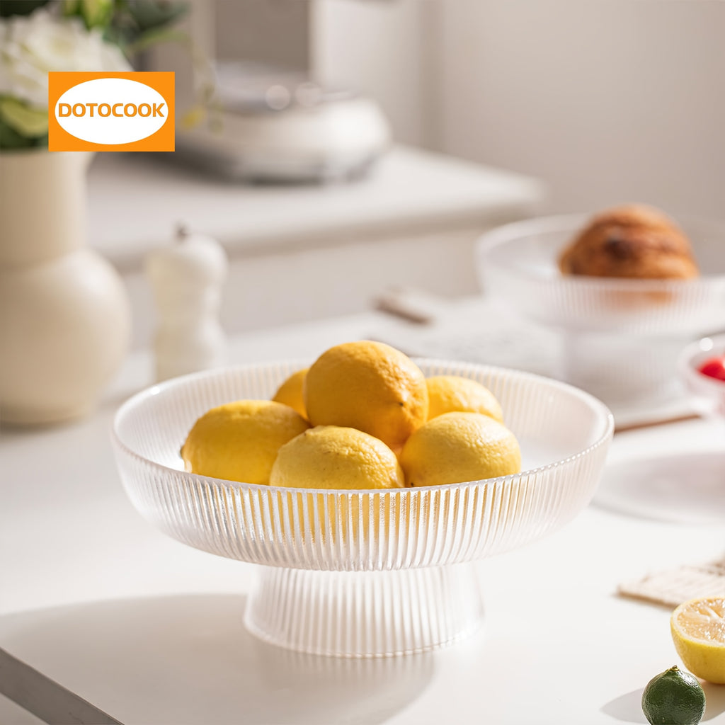 3pcs, Elegant Glass Fruit Bowl - Clear Ribbed Fluted Pedestal Bowl for Fruits, Salads