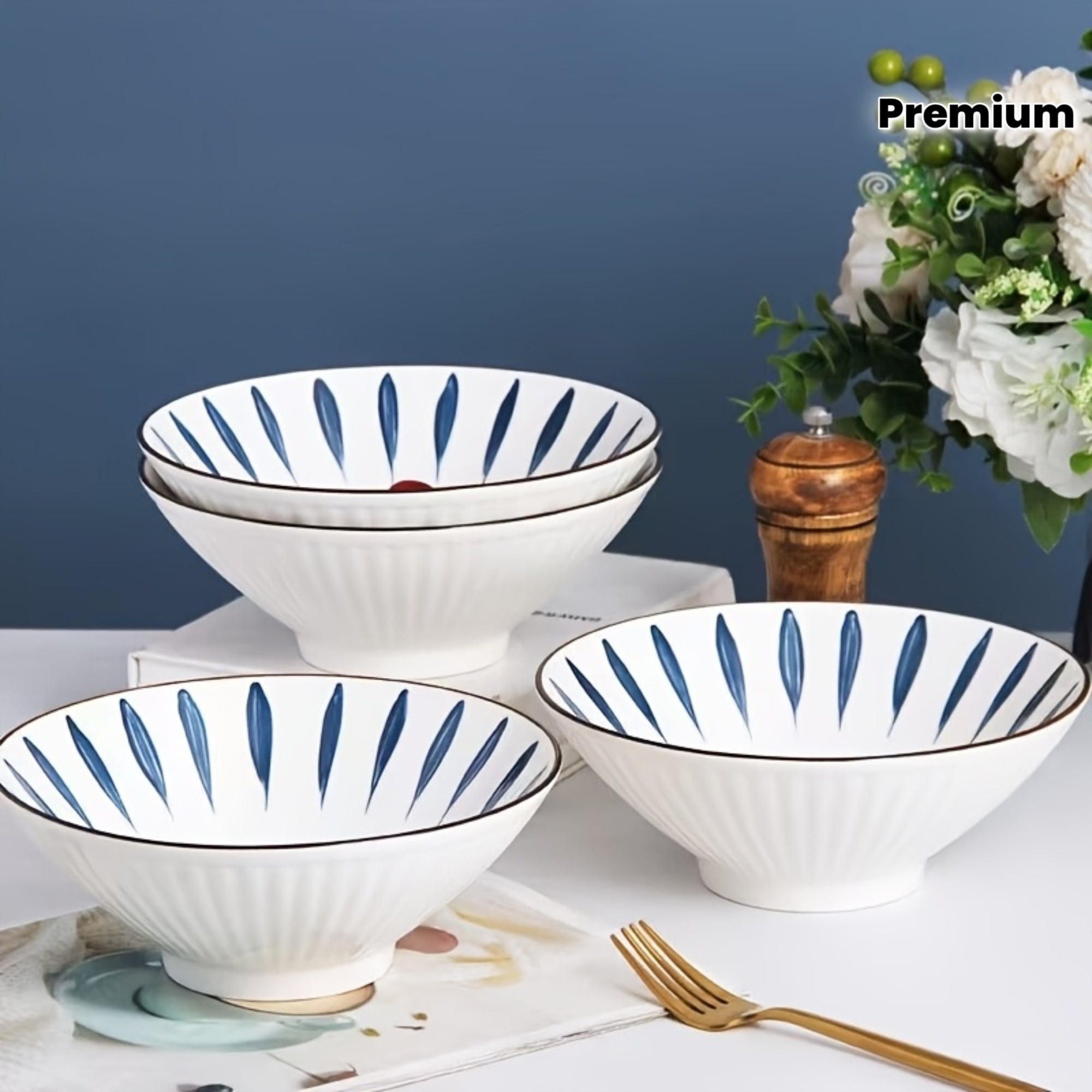 Set of Four Premium Ceramic Bowls Featuring a Distinctive Design